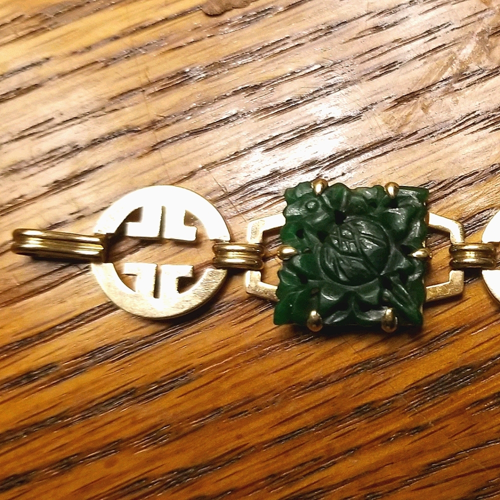 Vintage jade and gold bracelet - Picture 2 of 5